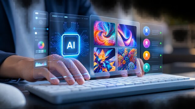 Generative AI platform generating art images through a dynamic interface and design engine.
