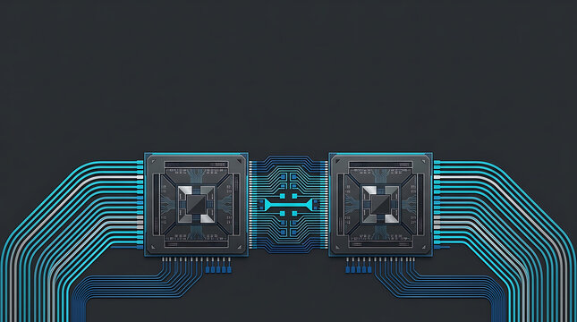 Dual Microchip CPU Processors Connected by Data Circuits