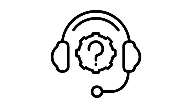 Animated headset icon with rotating gear and question mark for customer support help concept