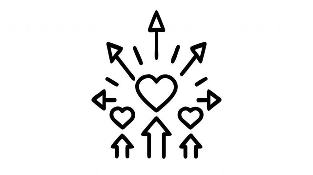 Animated heart icons pulsing and glowing on a clean white background for social media content