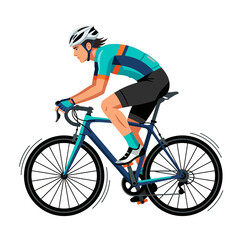 Fototapeta premium Cyclist riding a racing bicycle, athletic man in motion, professional sport illustration