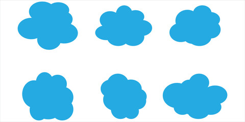 Fototapeta premium Vector simple cloud blue icons set on white page. Autumn simple cloud icons set on white background. Graphical raining simple vector cloud icon set on white page. EPS 10. 