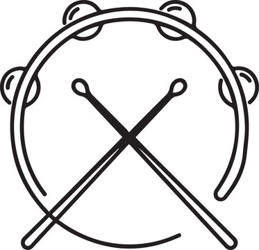 continuous line drawing of tambourine. tambourine percussion musical instrument single line drawing one line Icon drawing