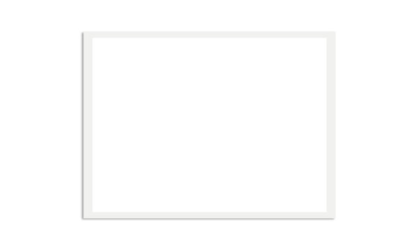 Horizontal white border template with realistic drop shadow on transparent background for displaying single landscape photographs.