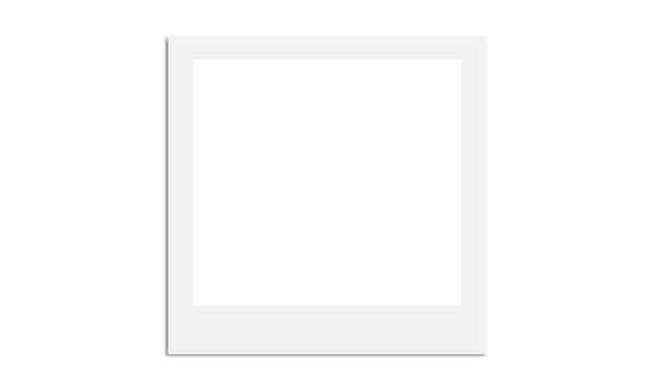 Blank white square polaroid style photo frame border mockup template with transparent background for easy placement of graphics.