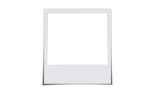 Realistic square instant photo frame mockup with wide bottom border and soft drop shadow isolated on transparent background.
