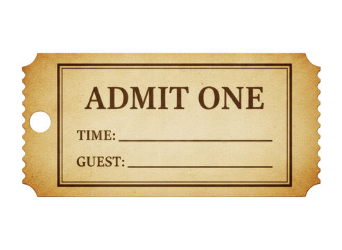 Vintage paper admit one ticket with brown texture for cinema or theater event entry in retro classic style
