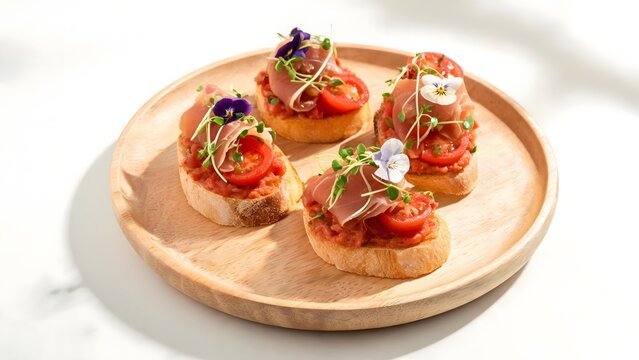 Gourmet Bruschetta with Prosciutto and Edible Flowers