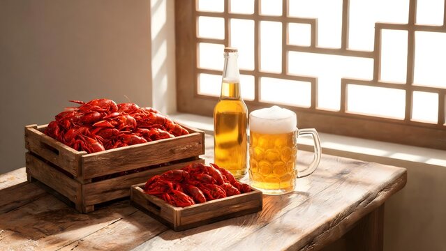 Crawfish and Beer by the Window