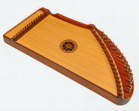 Wooden zither string instrument isolated on a white background  