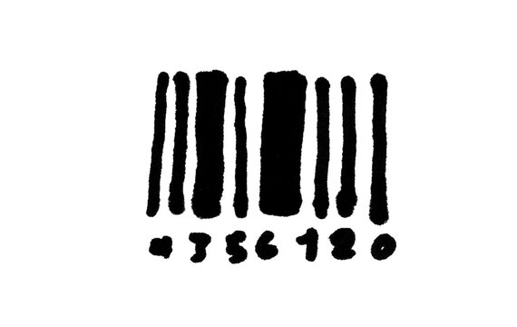 Hand-drawn doodle barcode with numbers, black line art for Photoshop & Illustrator