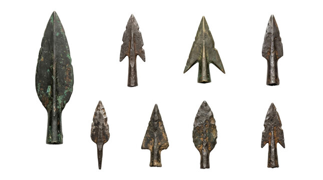 Collection of ancient bronze arrowheads showcasing diverse historical designs and craftsmanship