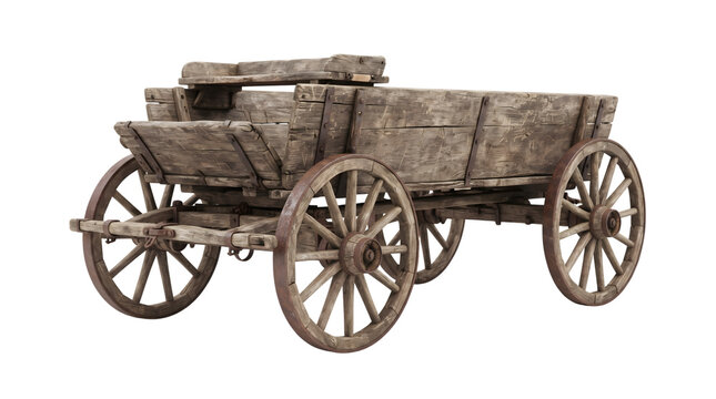 Rustic vintage wooden farm wagon on isolated transparent background PNG