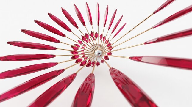Abstract Red Gemstone Spiral Kinetic Sculpture Isolated on White Background