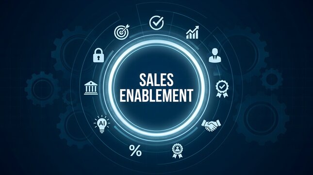 Sales enablement concept with business icons and gears