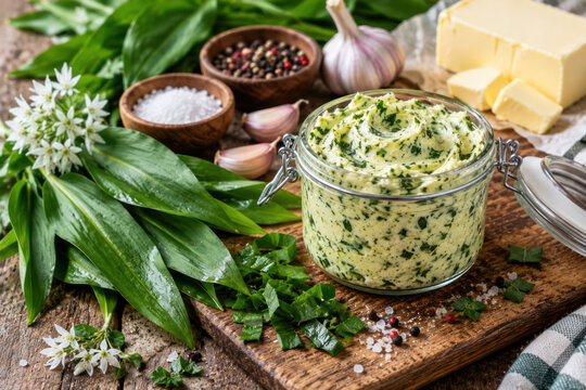 Homemade Wild Garlic Butter With Fresh Herbs and Garlic