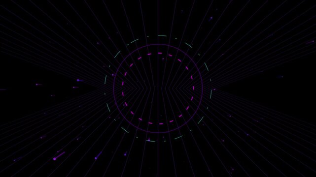 Abstract geometric design with radial lines and glowing dots pattern