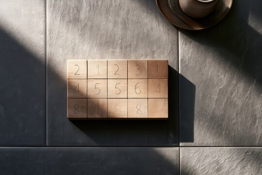 Wooden blocks with numbers arranged on a textured surface