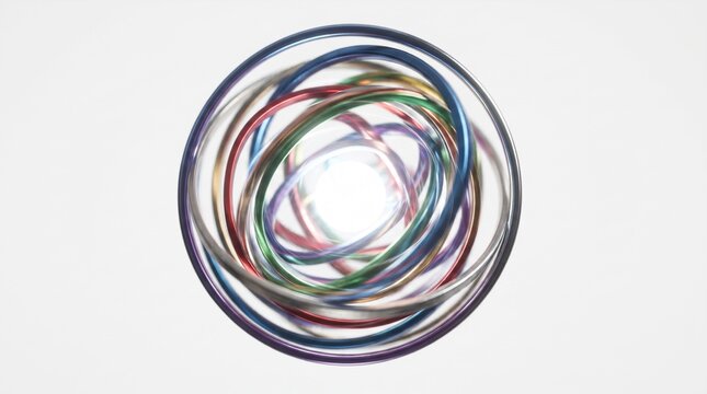 Abstract Colorful Intertwined Glass Rings Sphere Sculpture Isolated on White Background