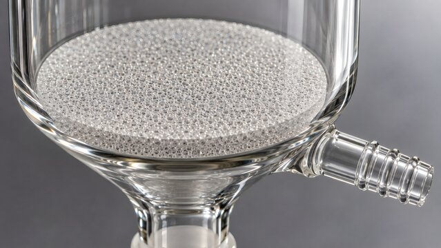 Macro Focus on Sintered Porous Porosity Glass Fritted Disc Inside Filtration Funnel