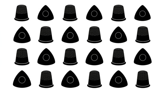 Silhouettes of Sewing Thimbles and Tailor Chalk Triangles Grid