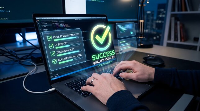 Software developer working on project completion and quality assurance