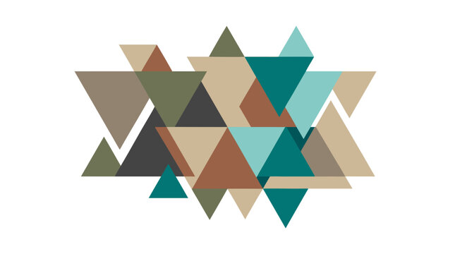 Abstract geometric background of overlapping triangles in muted earth tones and teal accents, modern flat polygonal pattern with layered triangular shapes for contemporary minimalist design