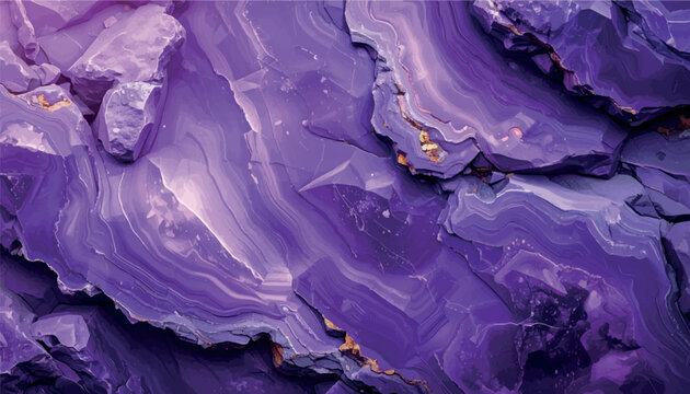 Luxury vector purple agate crystal marble texture background banner. Abstract violet mineral rock backdrop with golden veins. perfect for premium creative design projects. 