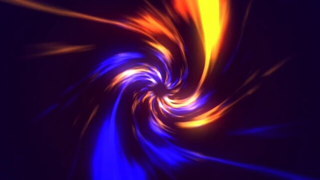 Dynamically swirling streaks of light blend deep blue, purple, vibrant orange, and glowing yellow, creating an impression of futurism, time travel, or the speed of light.