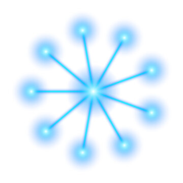 Neon floral star burst with glowing blue light rays sparkle shine flare effect isolated on transparent background abstract geometric luminous gradient overlay