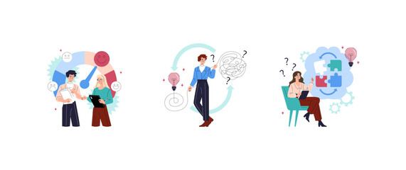 Fototapeta premium Problem Solving and Team Evaluation Process Vector Set