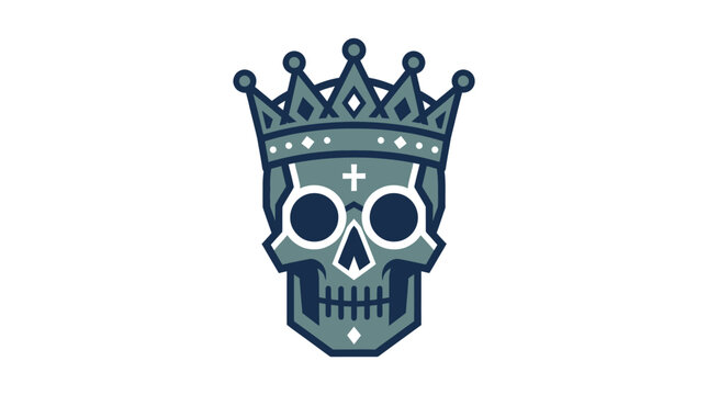 Blue stylized skull wearing crown illustration.