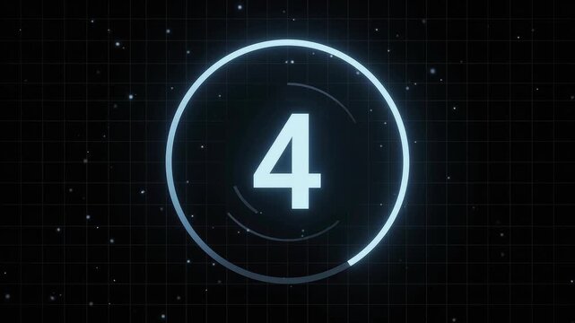 Digital countdown timer animation counting down from ten to zero on a dark sci-fi grid background