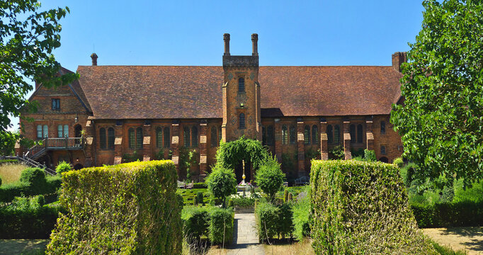 London,  Old House in Hatfield, view from garden at hot summer day 
