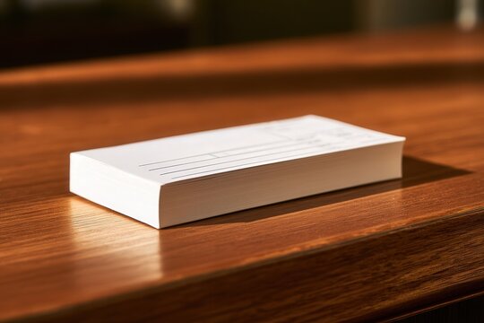 Stack of blank white papers on wooden desk