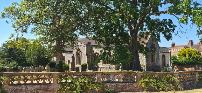 London,   St Etheldreda's Church view from park, established in 1280th