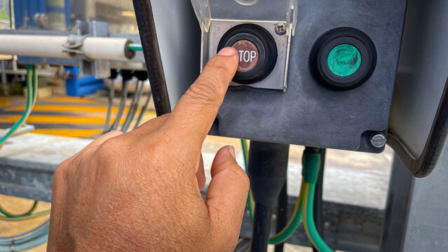 Local control switch used to operate and control machinery within an industrial plant. It allows operators to start, stop, or adjust machine functions directly