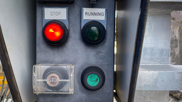 Local control switch used to operate and control machinery within an industrial plant. It allows operators to start, stop, or adjust machine functions directly