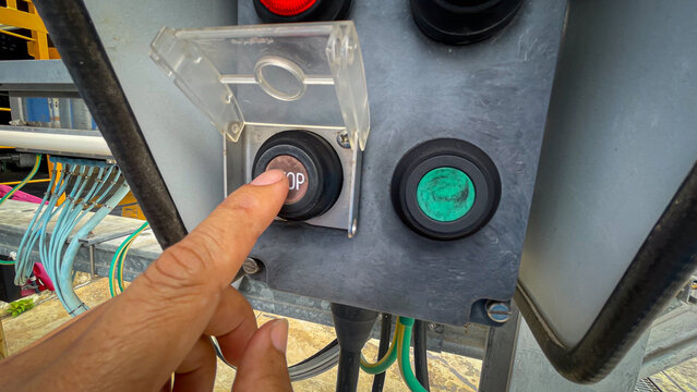 Local control switch used to operate and control machinery within an industrial plant. It allows operators to start, stop, or adjust machine functions directly