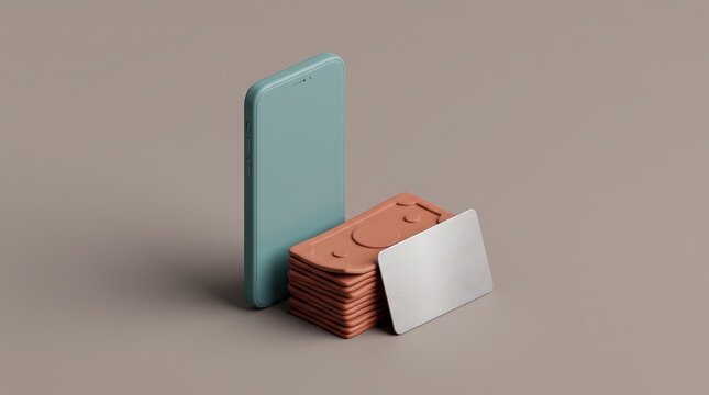 Colorful phone case mockup with stack of blank cards