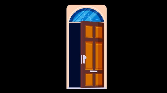 Minimalist 2d animation wooden door opening transition with alpha channel interior design or house