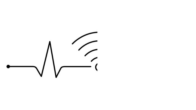 Wireless ecg heart rate signal icon with connection waves