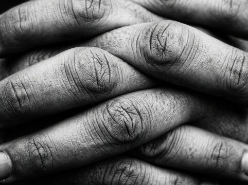 Intricate Interlocking Hands Detailed Macro Black And White Texture