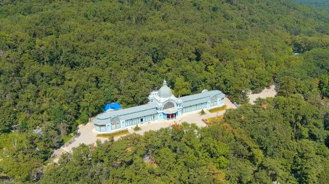 Zheleznovodsk, Russia. Pushkin gallery. Spa park. City Resort. Drone footage, Point of interest