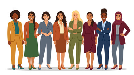 Obraz premium Diverse Group of Confident Professional Women in Flat Color Business Attire Standing Together Vector Illustration - professional high resolution commercial stock detailed commercial stock imagery