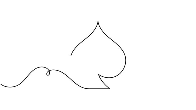 Modern playing spade card icon sign continuous one line drawing moving on white background minimalist single art competition and success winning symbol animation
