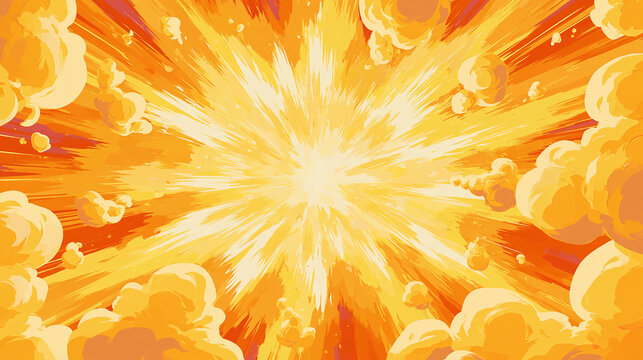 集中線と煙のエフェクトが描かれたダイナミックなアニメ風爆発背景