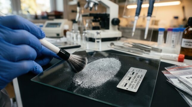 Forensic Scientist Uncovers Fingerprint Evidence In Laboratory Setting