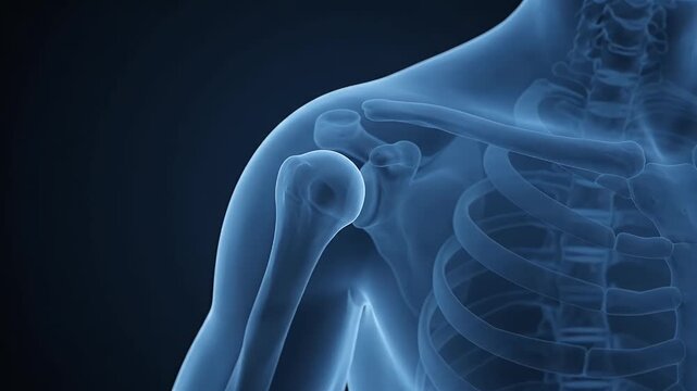 Shoulder hologram regaining mobility, human body x-ray visualization, medical technology, health, recovery