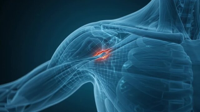 Shoulder joint rotator cuff tear, shoulder pain and injury medical 3d illustration for health and fitness content